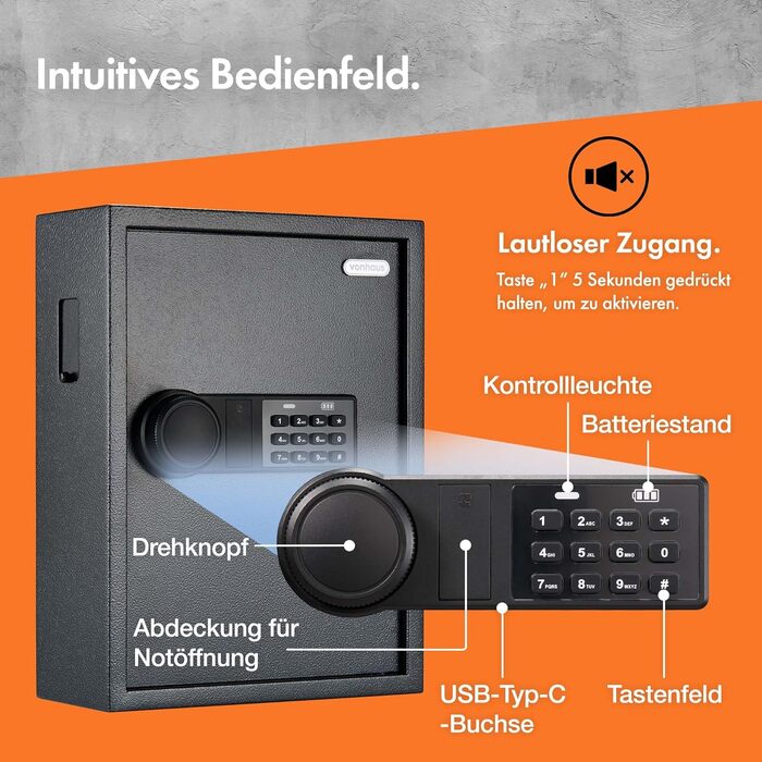 Сейф-скриня для ключів VonHaus на 71 ключ з кодовим електронним замком, настінний ключ-бокс зі світловою індикацією та 2 аварійними ключами