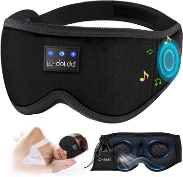 Маска для сну з Bluetooth навушниками LC-Dolida для жінок та чоловіків, повна світлоізоляція та цілодобовий комфорт. 3D маска для сну та навушники для комфортного сну в подорожах та в ліжку.