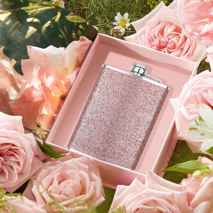 Фляга з нержавіючої сталі з воронкою та 2 склянками для шнапсу, рожевий стакан для шотів, портативна фляга, пляшка для віскі, шкіряна 8oz/240ml, для подорожей, вечірок, кемпінгу, подарунок
