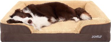 JOYELF Orthopedic Dog Bed for Large Dogs, Waterproof Foam Sofa with Removable, Washable Cover and Non-Slip Bottom for Small to Medium-Sized Dogs - Coffee