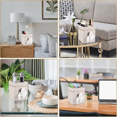 BTSKY Square Linen Tissue Box Holder with Top Shelf – Household Office Table Tissue Box with Jewelry Holder on Top, Beige