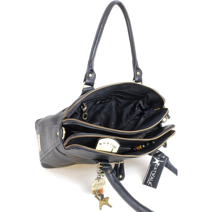 Сумка жіноча шкіряна Catwalk Collection Victoria чорна - велика сумка-тоут через плече з відстібним ременем