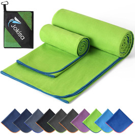 Набір з 2 рушників з мікрофібри (180x90 см + 100x50 см), швидковисихаючі, без піску, для пляжу, спорту, фітнесу, кемпінгу, темно-сірий - зелений (зелений - блакитний)