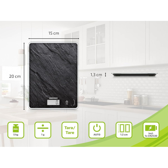 Кухонні ваги Soehnle Page Compact білі, цифрові ваги до 5 кг, LCD дисплей, функція тарування