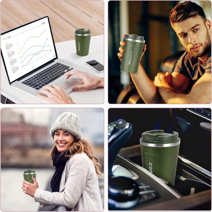 Термокружка Flintronic 510 мл з подвійними стінками, з нержавіючої сталі, з кришкою, для кави та чаю