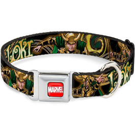 Нашийник для собак Marvel Loki Universe Buckle-down, чорний/золотий/зелений, 22,9–38,1 см (9-15 дюймів), ширина 2,5 см