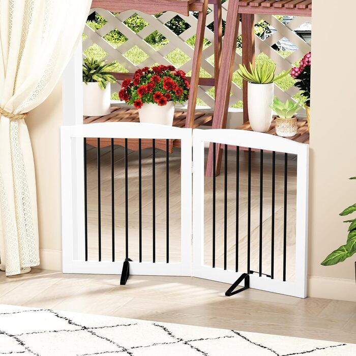 Захисне ґратка для собак, перегородка для собак у квартиру без свердління, металева та дерев'яна, самостійна, для дверей, сходів, захист, складана, біла, 4 панелі, захист для дверей 24 дюйми * 4 (24 дюйми білий * 2)