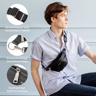 Berliner Bags преміум поясна сумка Mona з натуральної шкіри, через плече, кросбоді, чорна, M