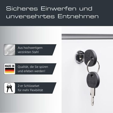 Поштовий ящик Burg-Wächter AMZ 2500 NI з газетницею та табличкою для імені, нержавіюча сталь, формат DIN C4, 2 ключі, білий