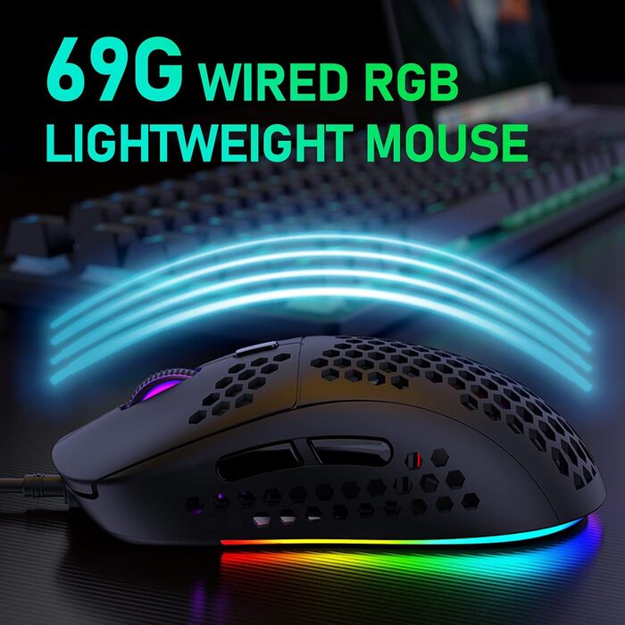 Ігрова клавіатура та миша UK-Layout з підсвічуванням RGB, 62 клавіші, механічна, 6400 DPI (чорний/червоний перемикач)