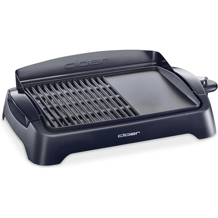 Cloer 656 Electric Grill - Tabletop Grill with Splash Guard, Large 43x30.5cm Non-Stick Surface, 2000W, Black