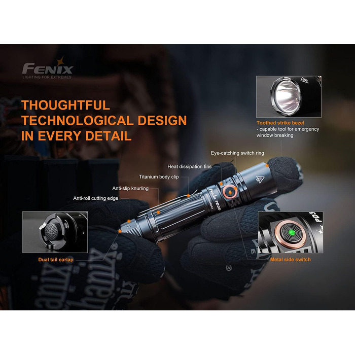 Ліхтарик Fenix PD35 V3.0 LED тактичний, 1700 люмен, 357 м, IP68, 5 режимів, чорний