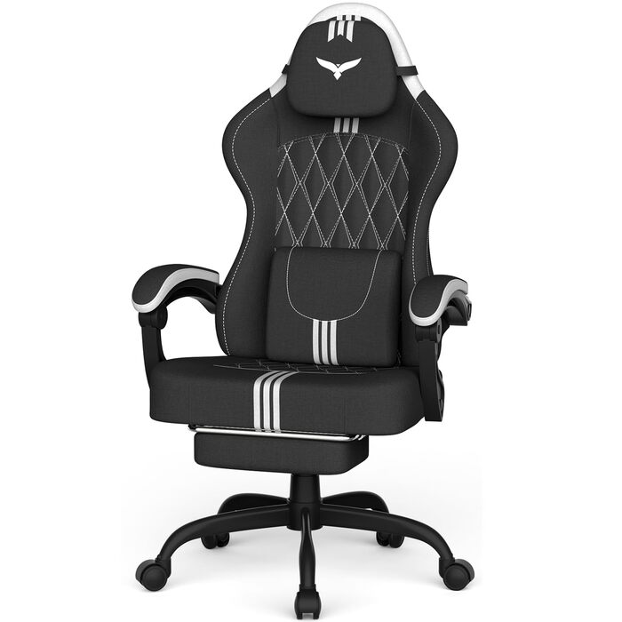 Геймерське крісло Ferghana Ergonomic з підтримкою спини, голови та підставкою для ніг - чорно-біле