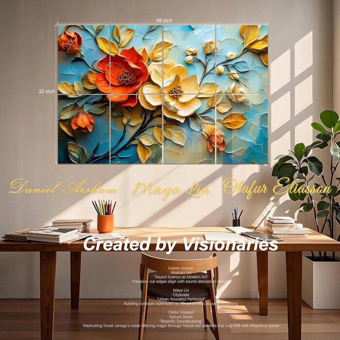 Акустичні гексагональні панелі Mollywell для шумоізоляції стін, 35.6 x 30.5 см, звукопоглинаючі плитки проти ехо та реверберації для вітальні та спальні, набір 8 шт, Floral Symphony