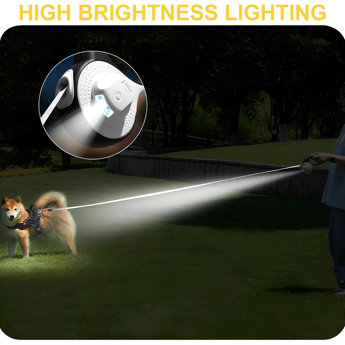 Висувна поводок для собак та котів Rollleine 3м з LED-підсвічуванням, до 15 кг