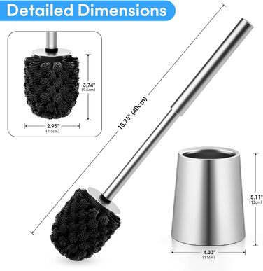 Силіконова щітка для унітазу Klobürste – гігієнічна щітка з нержавіючої сталі 304 з змінним насадком, для дому, гостьової ванної кімнати, готелю (Gebürstetes Silber)