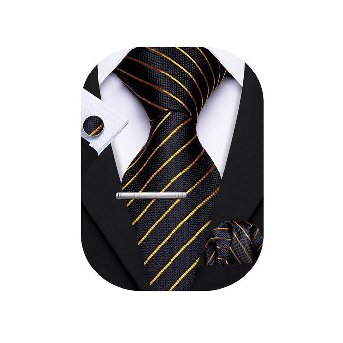Чоловічий шовковий краватка-набір Barry.Wang з нагрудною хустинкою та затискачем для запонок, візерунок 
