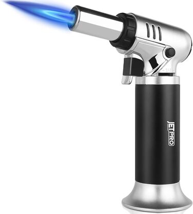 Газовий запальник Butan з регульованим полум'ям для кухні, випічки, барбекю, паяння, з віконцем рівня газу та блокуванням безпеки (срібний)