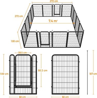 Переносний вольєр для собак Yaheetech 100 см, 16 частин, з 2 дверцятами, для дому та саду, без інструментів