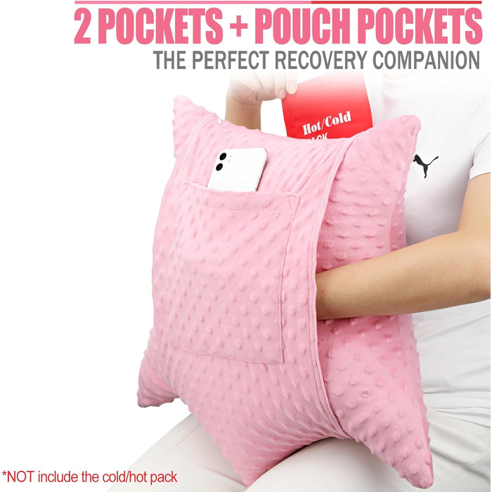 BNR Star-Shaped Hysterectomy Pillow for Abdominal Surgery with 2 Pockets, Hysterectomy Pillow, a Must-Have for Recovery, Post-Surgery Gift, Abdominal/Tummy Pillow, Minky Dot Coral