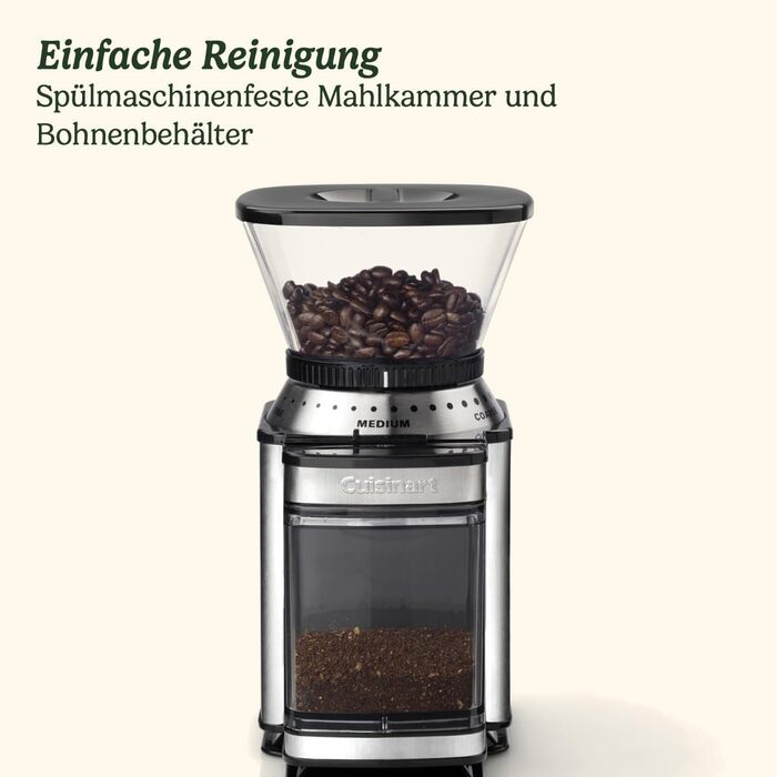 Кавомолка Cuisinart для дому: 4-18 чашок, 18 ступенів помолу, для еспресо, колд брю, лате, капучино, нержавіюча сталь