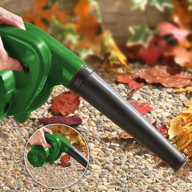Fishtec - Mini Leaf Blower Electric - Reversible to Vacuum with Collection Bag - Cable Length 180 cm - 500 W - 40 cm - Green - Compact, Practical and Lightweight - Garden