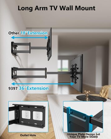 Настінне кріплення для телевізора HY-Bracket поворотне, для LED, OLED, 4K, 37-80 дюймів, чорне