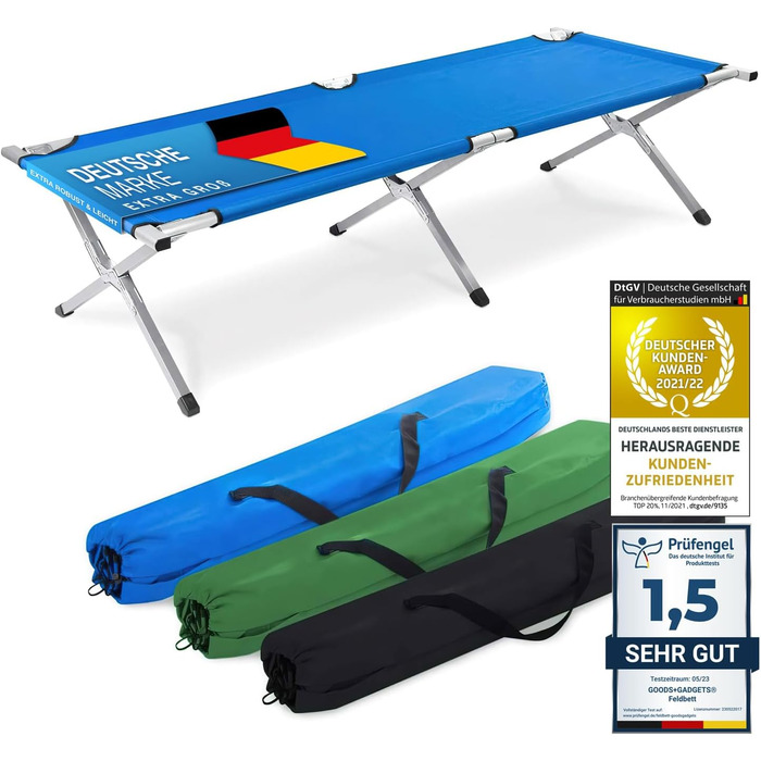 GOODS+GADGETS Folding Army Field Bed - Aluminum - Folding Camping Bed & Guest Bed Blue