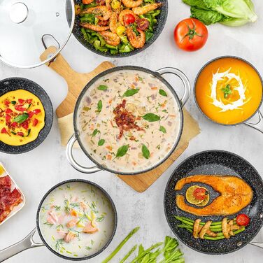 Набір каструль та сковорідок BEZIA, 10 шт., з антипригарним покриттям, сумісний з усіма плитами, сірий