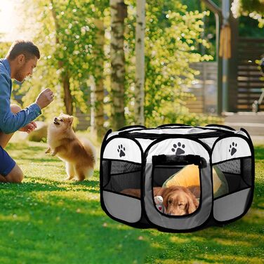 Клітка-забіг для собак та котів, переносний вольєр для тварин, 114x114x58 см, сірий