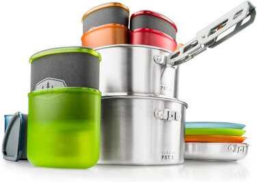 Набір посуду GSI Outdoors Glacier Edelstahl для кемпінгу та подорожей на 4 особи (нержавіюча сталь)