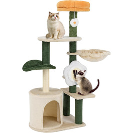 Дерев'яний кігтечка для котів Costway 97 см з печерою та лежанками, кігтеточка з сизалевого мотузка та дерев'яною основою, кігтеточка для котів, зелений+бежевий
