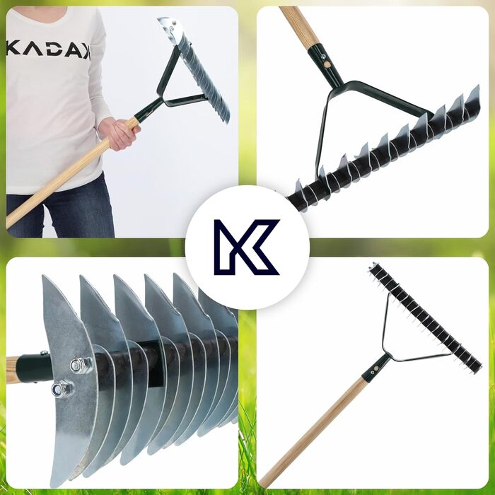 KADAX ручні аераторні граблі з якісної сталі, двосторонній скарифікатор для газону, культиватор із ручкою, ширина 37 см