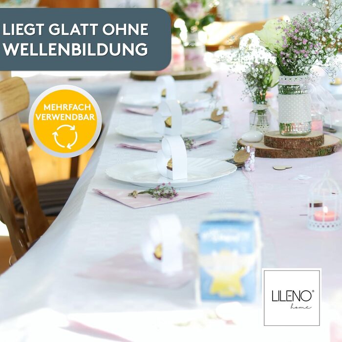 LILENO HOME Tablecloth Roll 1.10 x 25 m - White Nonwoven Tablecloth - Fabric-like, washable tablecloth as a roll, fabric roll tablecloth - Disposable paper tablecloth roll alternative