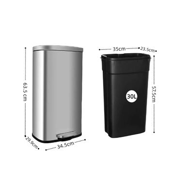Відро для сміття LIFERUN 30л з кришкою, з м'яким закриттям, сталеве, з внутрішнім відром, для кухні, ванної кімнати, офісу