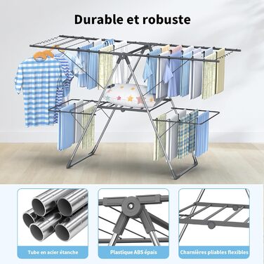 Сушарка для білизни Innotic - розкладна, портативна, з 4 крилами, регульована по висоті (сірий)