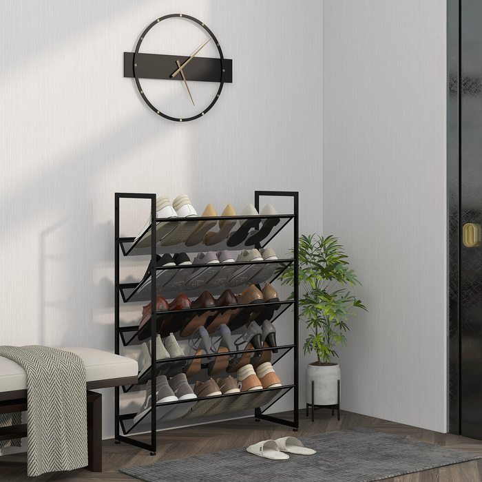 HOMCOM Small Shoe Rack Shoe Storage Shoe Stand Tall and Narrow, 5 Shelves, 72 cm x 30 cm x 102 cm, Black | Aosom