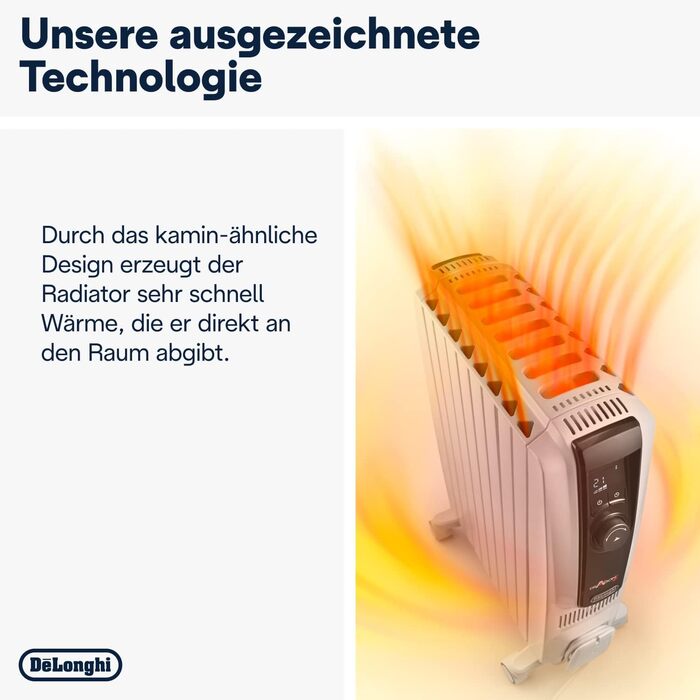 Радіатор масляний De'Longhi Dragon 4 Pro TRDX41025E, 2500 Вт, білий, з таймером та захистом від замерзання