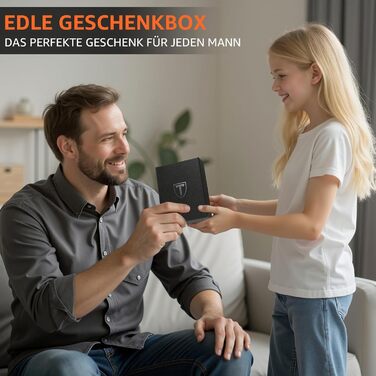 Чоловічий гаманець з RFID-захистом – портмоне з карбонової шкіри, 8 відділень для карток, віконце для ID, монетниця, кишеня для грошей, з подарунковою коробкою, чорно-помаранчевий