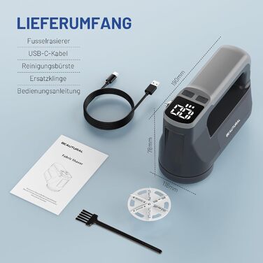 Машинка для видалення катишків Beautural: 3 швидкості, 6 лез, 1800mAh, LED, для одягу, меблів, ковдр, ворсу сірого кольору