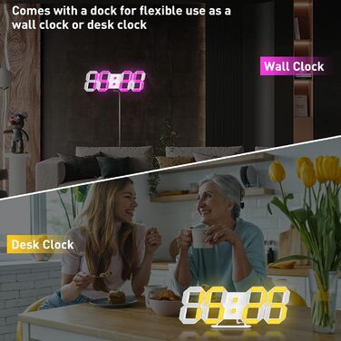 EDUP HOME 3D LED Alarm Clock Digital, 9.7 Inch 7 Colors Silent Snooze USB 12/24 Hour Date Temperature with RGB, APP Control and Remote Control Clock for Bedroom/Living Room/Office