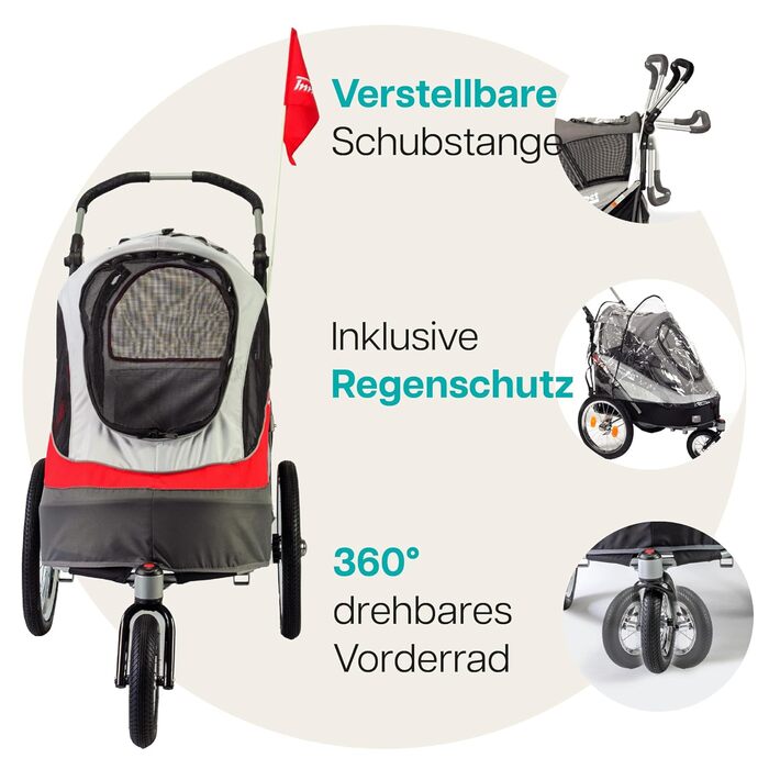 Innopet Sporty Dog Trailer Deluxe: Причіп для собак, велосипедний, червоно-білий - до 30 кг, з дощем.