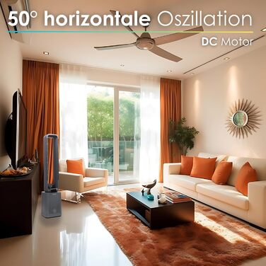 Турбовентилятор Echos Golo Grey: тихий, з пультом, осциляція, LED-дисплей, 3 режими, 12 швидкостей, таймер 15h