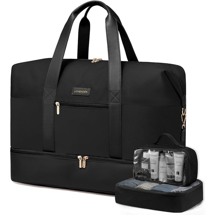 Спортивна сумка LOVEVOOK для подорожей: велика дорожня сумка-мішок 60L з відділенням для взуття (45x36x20cm, чорний)