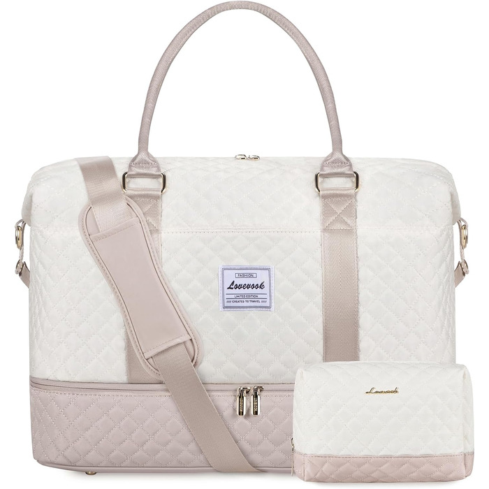Спортивна сумка LOVEVOOK для жінок, велика ручна поклажа, дорожня сумка-дуffel, містка для подорожей, сімейна, для фітнесу, басейну, лікарні, догляду за дитиною (2 шт., бежевий, рожевий)