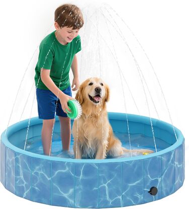 PawHut Басейн для собак 160 x 30 см, складаний, з неслизьким покриттям, блакитний. Підходить для собак та котів