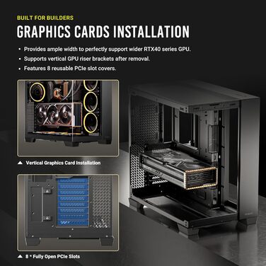 Корпус Antec C8 для RTX 40: двокамерний, з підтримкою 360 мм радіатора, без інструментів, Typ-C, високий повітряний потік