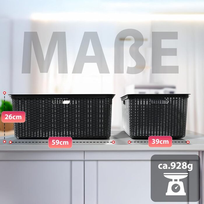 Комплект з 3 кошиків для білизни BigDean 59x39x26 см, ратановий дизайн, виготовлено в Німеччині