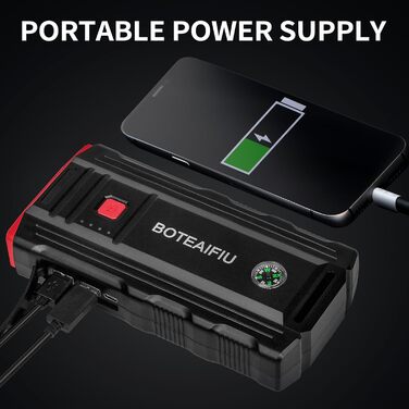 Powerbank для пуску автомобіля BOTEAIFIU Starthilfe 3000A: для бензинових двигунів до 8.0L, 12V, з LED-ліхтариком, для SUV, мотоциклів, ATV та газонокосарок