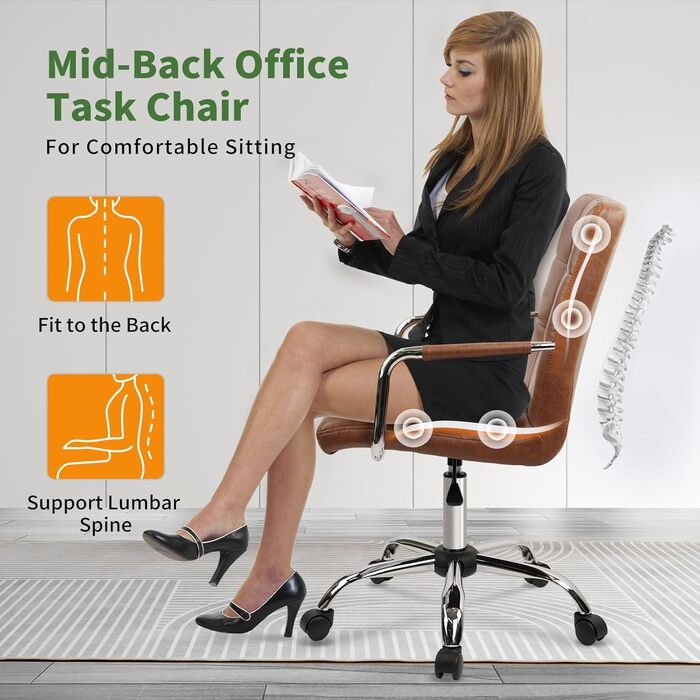 Крісло офісне CLATINA, шкіра, 160 кг, ергономічне, 360°, регульоване, з підлокітниками, для дому/офісу, коричневе (1 шт.)